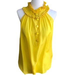 J. Crew Silk Yellow Pleated Ruffle Collar Blouse